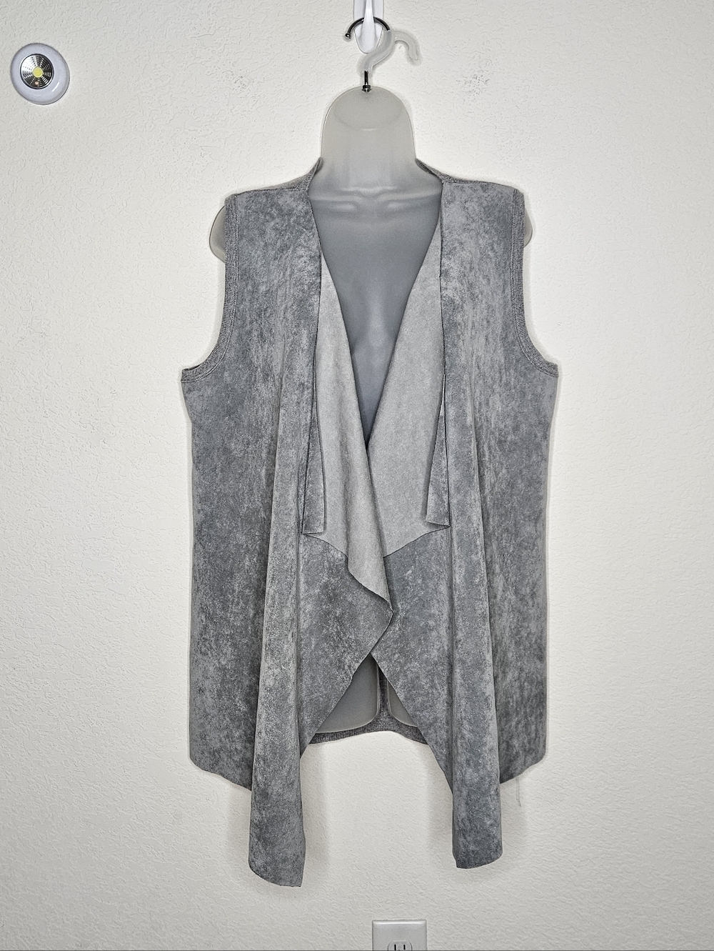 Calvin Klein Gray Open Front Faux Suede Drape Vest Sleeveless Cardigan Size L